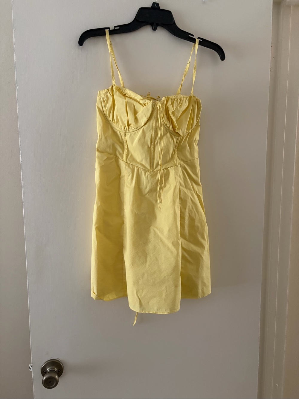 Yellow Spaghetti-Strap Mini Dress with Sweetheart Neckline